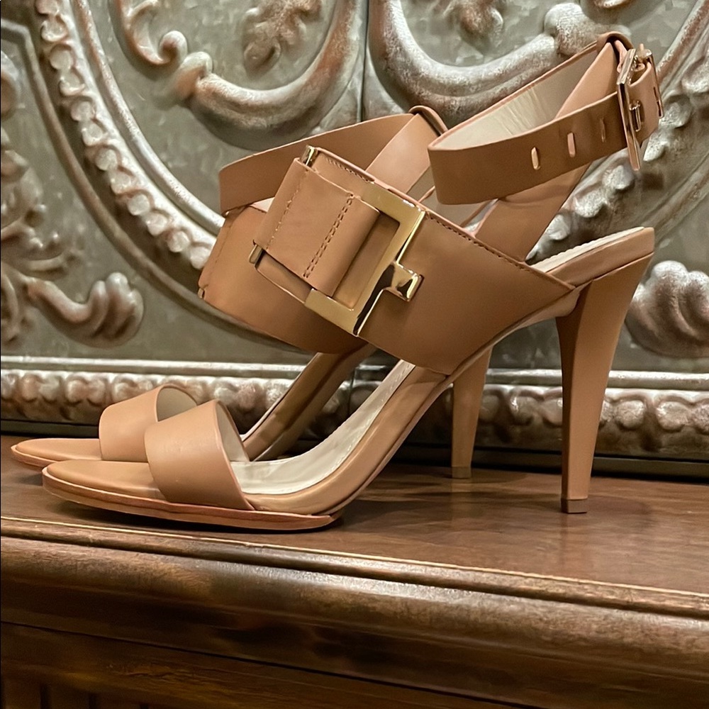 Calvin Klein Tan Stiletto Heels with Slingback Design